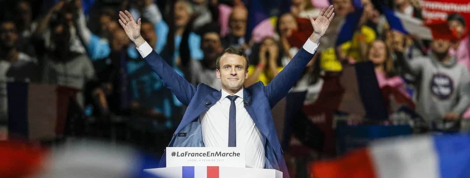 Frankrigs siddende præsident, Emmanuel Macron, under valgkampen i 2017.