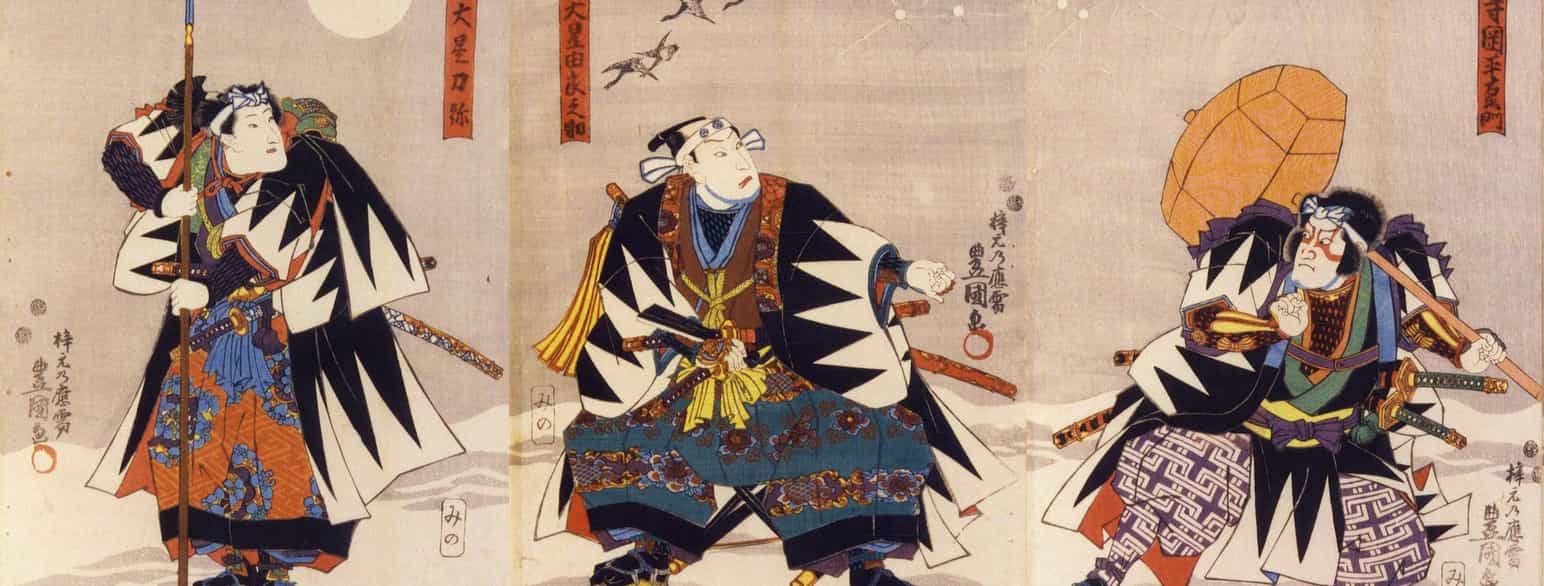 Tre karakterer fra kabuki-stykket "Kanadehon Chūshingura". Billede fra 1849