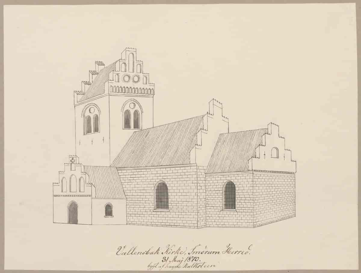 Tegning af Vallensbæk Kirke