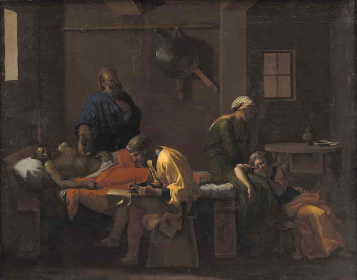 Nicolas Poussin: Eudamidas' testamente, 1644-48. Olie på lærred, 110,5 x 138,5