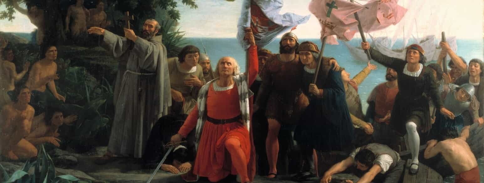 Christoffer Columbus' første rejse til Amerika skildret af Dióscoro Puebla i 1862