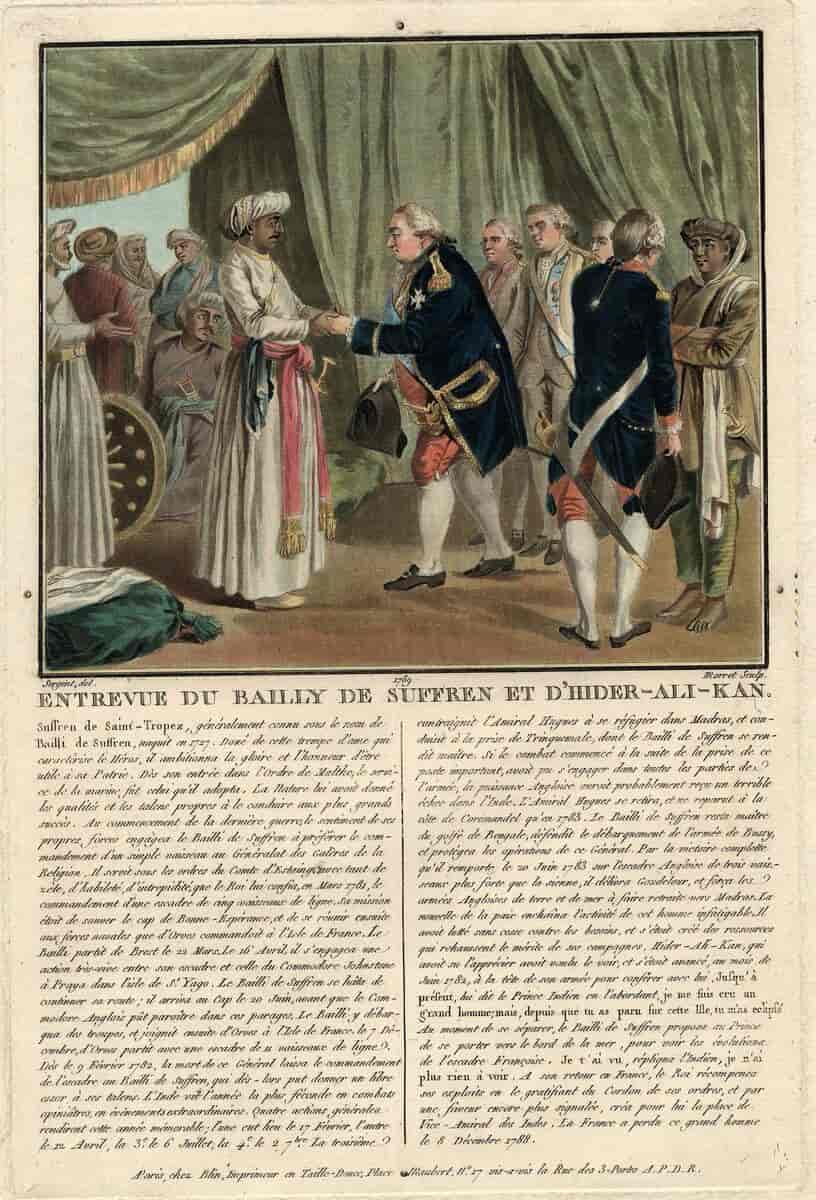 Den franske kommandør Suffren de Saint-Tropez møder Haidar Ali, 1789