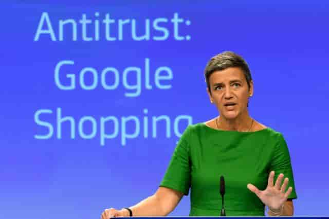 Konkurrencekommissær Margrethe Vestager fremlægger sagen mod Google i 2017