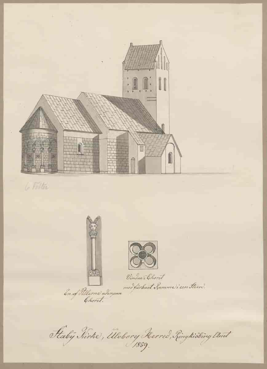 Tegning af Staby Kirke fra 1859.