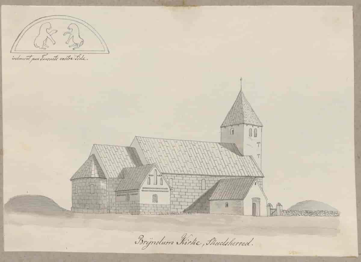 Tegning af Bryndum Kirke