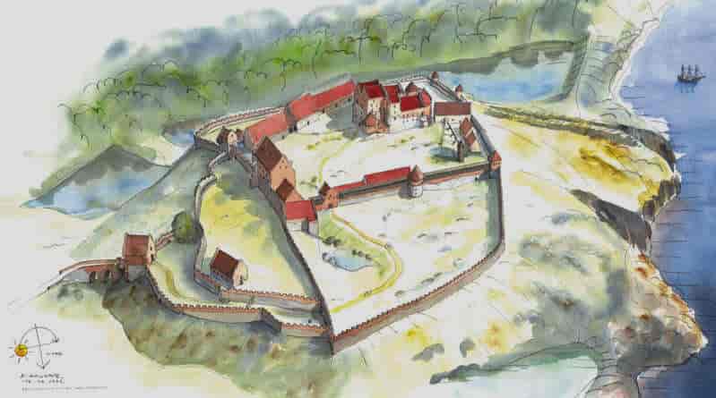Akvarel af rekonstruktion af Hammershus