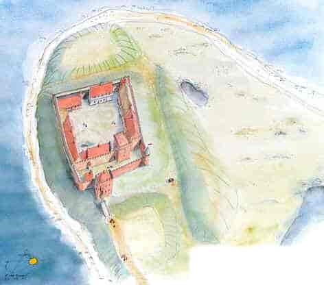 Akvarel af rekonstruktion af Kalø Slot