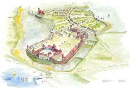 Akvarel af rekonstruktion af Vordingborg Slot
