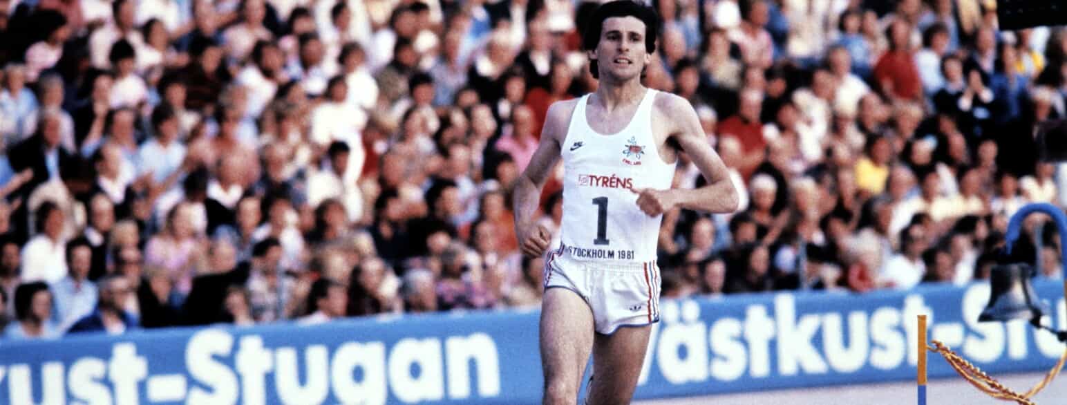 Sebastian Coe fotograferet under et løb i Stockholm i 1981; samme år som han satte verdensrekord i både 800 m og 1000 m løb. 
