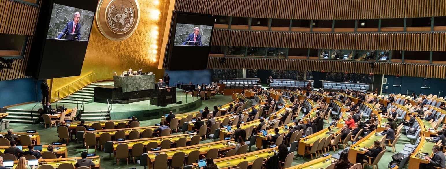 FN's generalsekretær Antonio Guterres taler til Generalforsamlingen i FN's hovedkvarter i 2023.