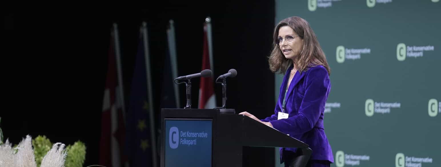 Pernille Weiss taler på Det Konservative Folkepartis landsråd i MCH Herning Kongrescenter den 23. september 2023, hvor hun blev vraget som kandidat til det kommende europaparlamentsvalg. 