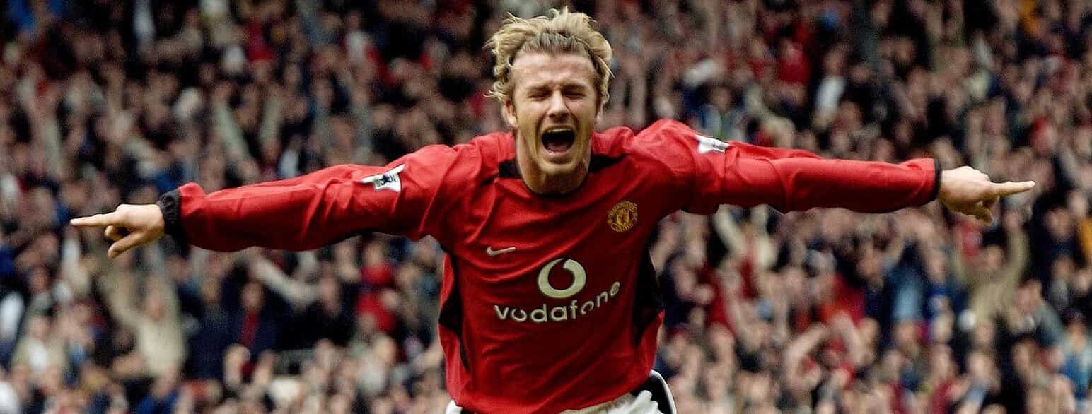 David Beckham jubler over en scoring for Manchester United den 3. maj 2003