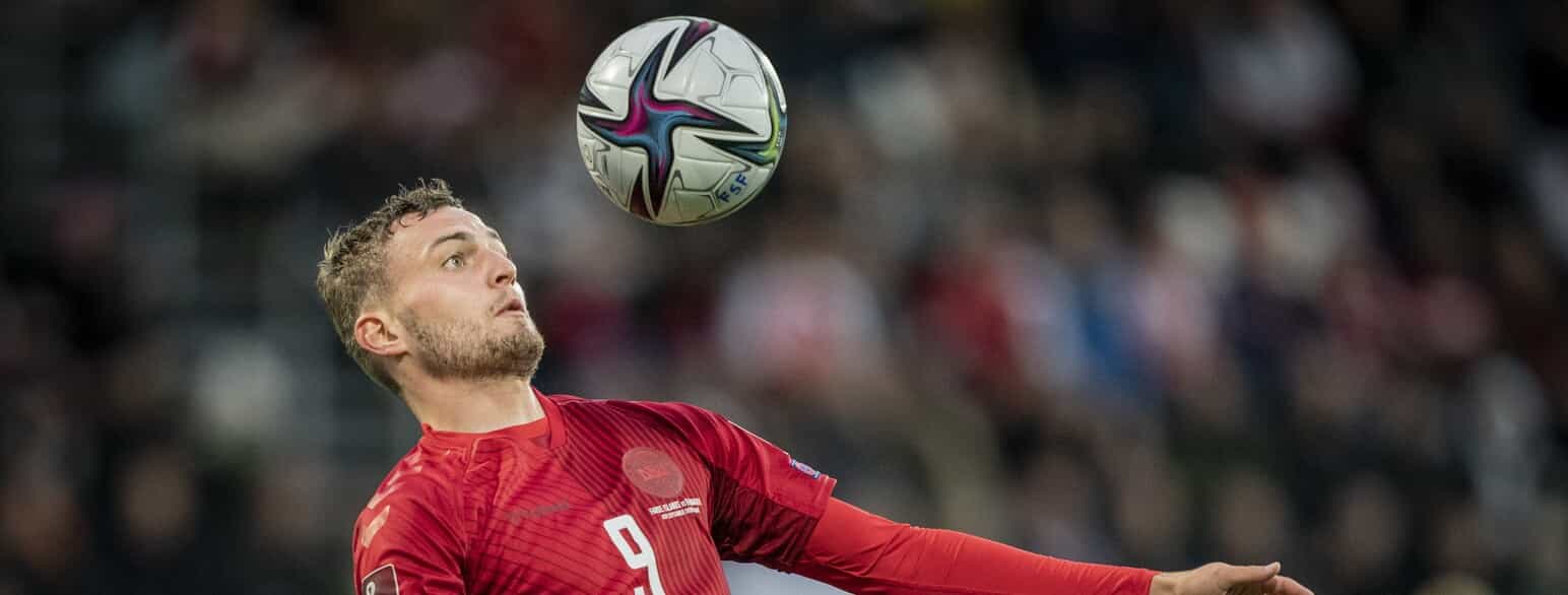 Jacob Bruun Larsen i VM-kvalifikationskampen mellem Færøerne og Danmark  i Torshavn den 4. september 2021