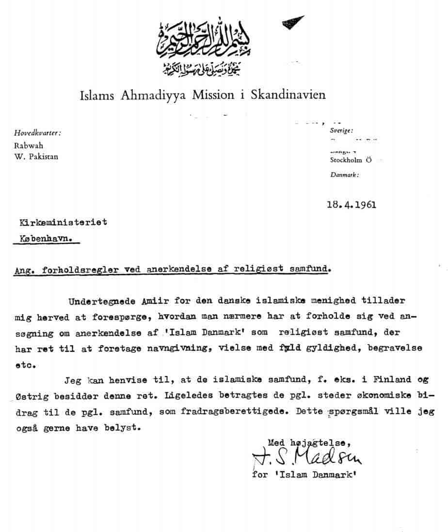 Indscaning af Madsens oprindelige ansøgning om anerkendelse fra 1961