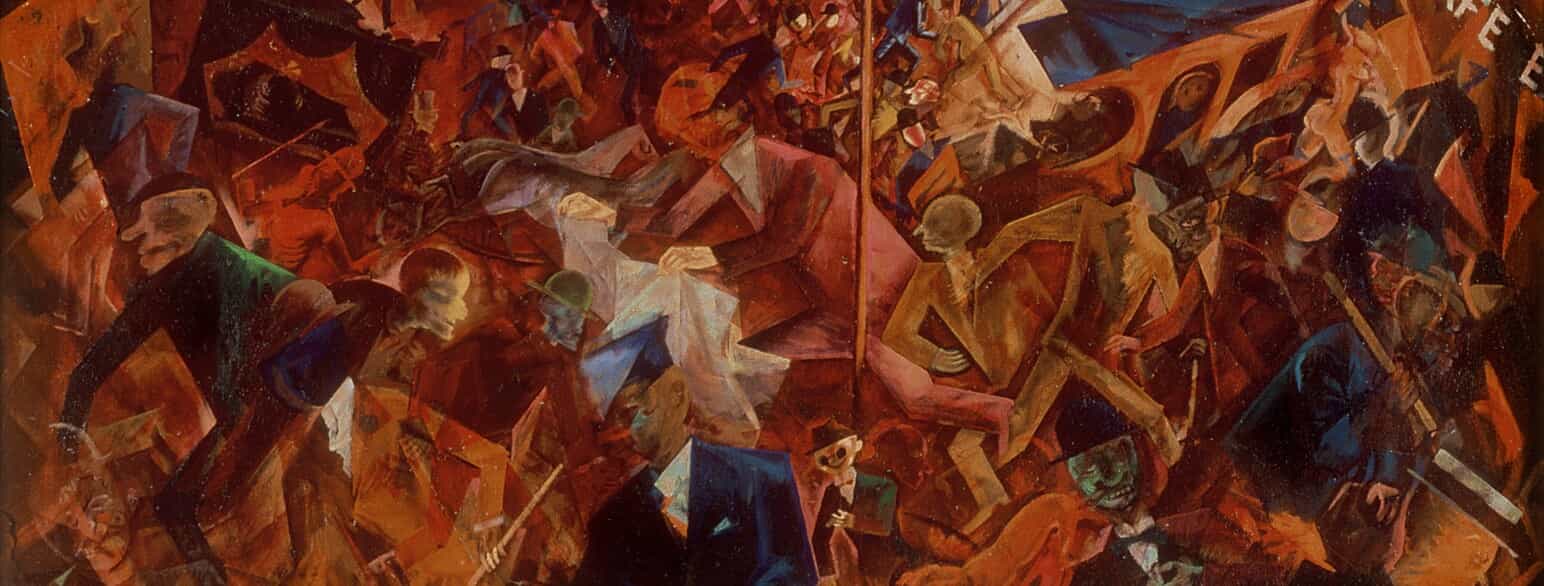 Udsnit af George Grosz' værk Metropolis (1916-1917). Olie på lærred. 