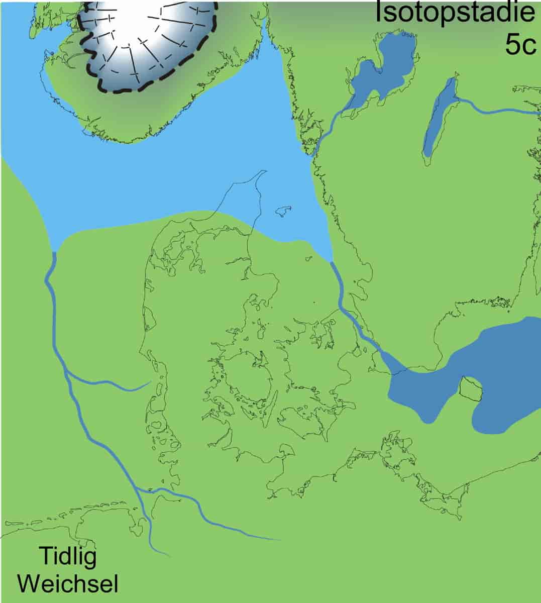 Lavt havniveau og lille isskjold fra Tidlig Weichsel