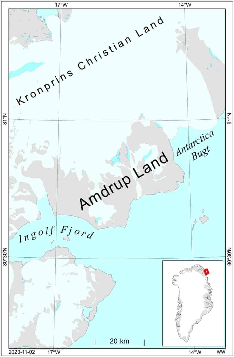 Kort over Amdrup Land
