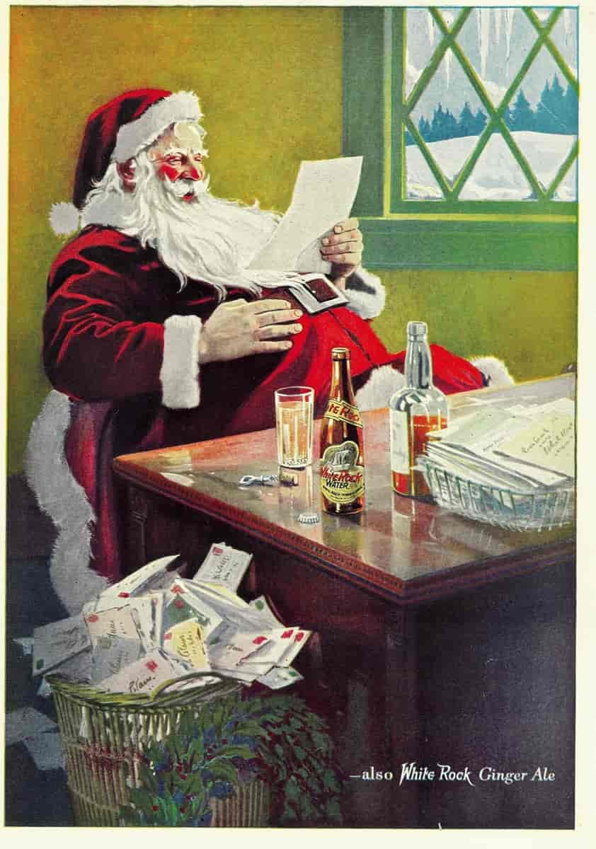 Julemanden i reklame for White Rock Ginger Ale fra 1923.