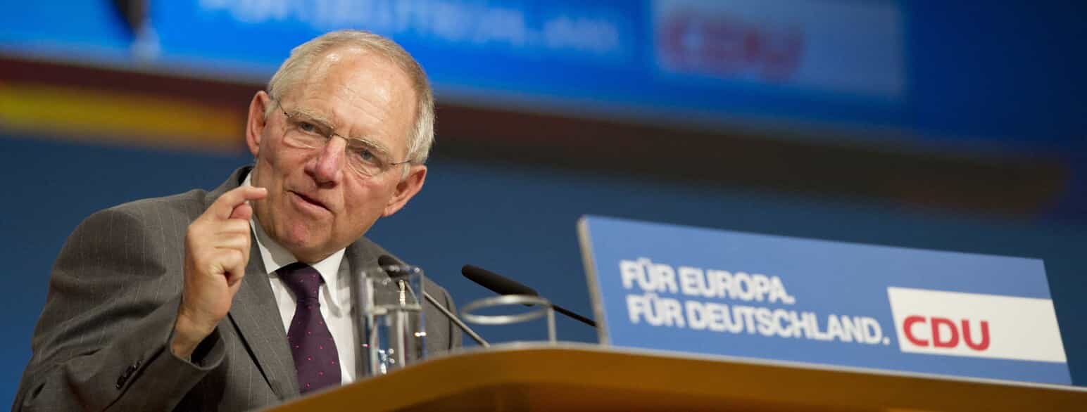 Wolfgang Schäuble som tysk finansminister på regeringspartiet CDU's kongres i 2011 under Finanskrisen og EU's eurozonekrise.