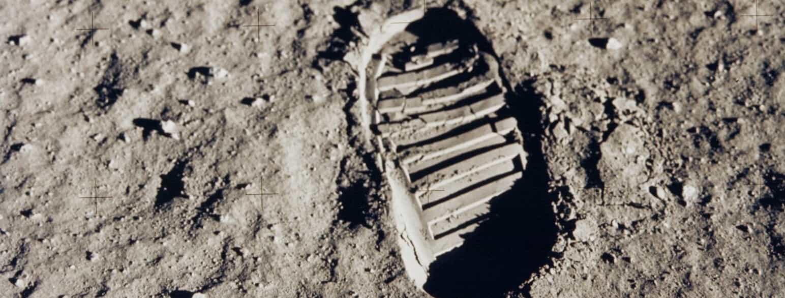 Edwin "Buzz" Aldrins fodspor på Månens overflade. Fotograferet den 20. juli 1969