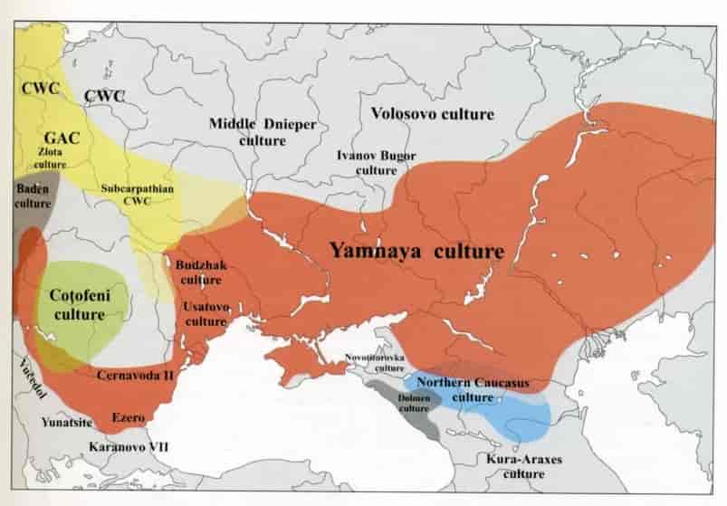 Kort over Yamnaya-kulturen og dens naboer