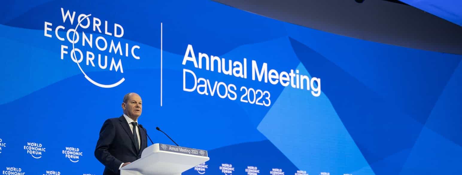 Tysklands kansler Olaf Scholz taler på World Economic Forum i Davos den 18. januar 2023