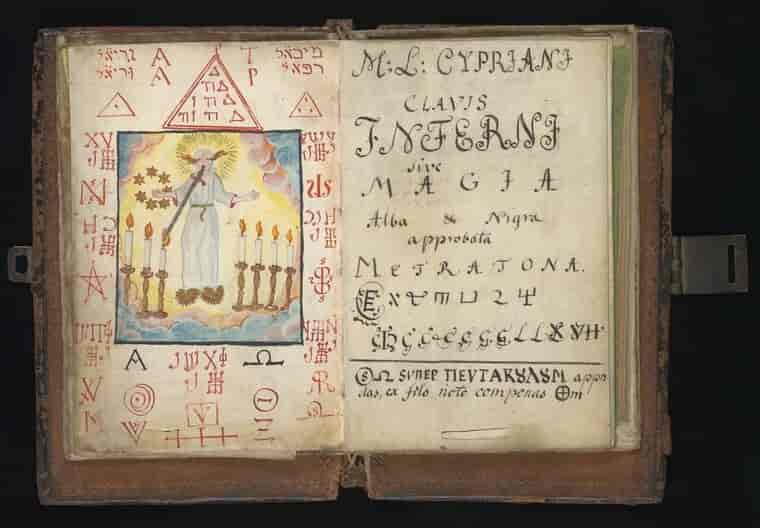 En håndskreven "Cyprianus" med trylleformler fra 1700-tallet. Titelblad.