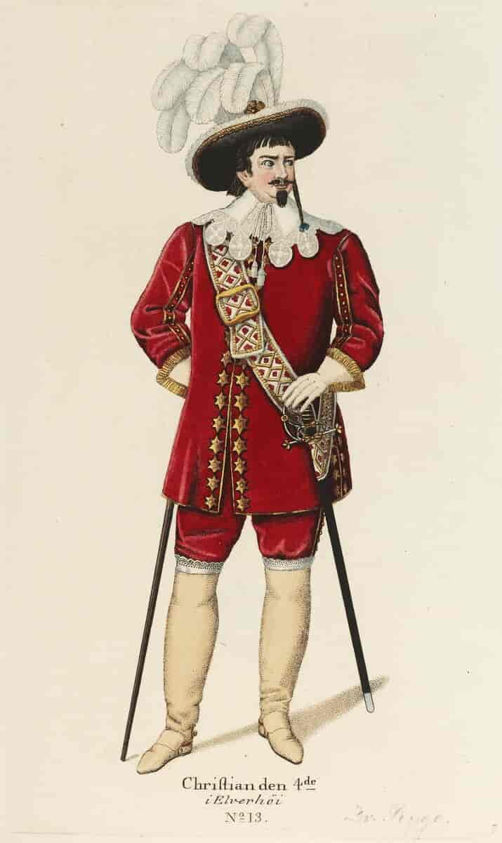 Kostumetegning til Christian 4. fra 1828