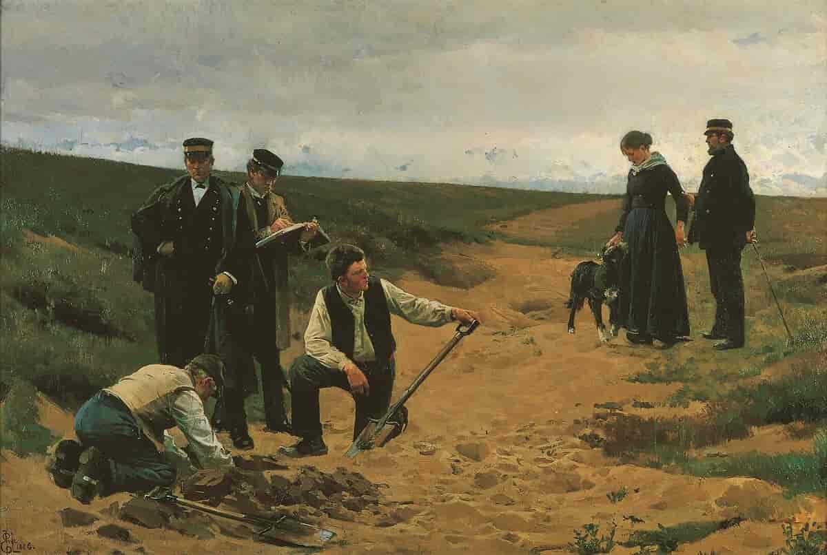Maleriet Summum jus, summa injuria. Barnemordet, fra 1886, olie på lærred, 78 x 117 cm.