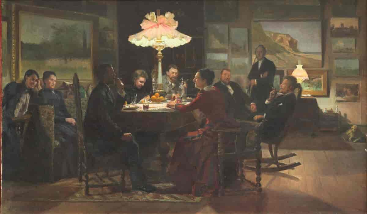 Maleriet Efter hjemkomsten, 1893, olie på lærred, 69 x 116 cm