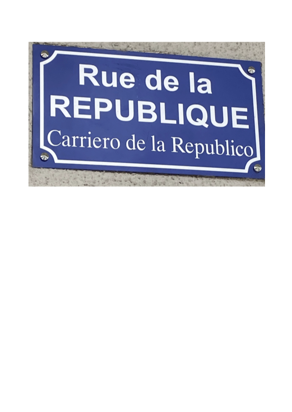 Tosproget gadeskilt fra byen Vaison-la-Romaine - NB: 'carriero' svarer til katalansk 'carrer', som betyder vej