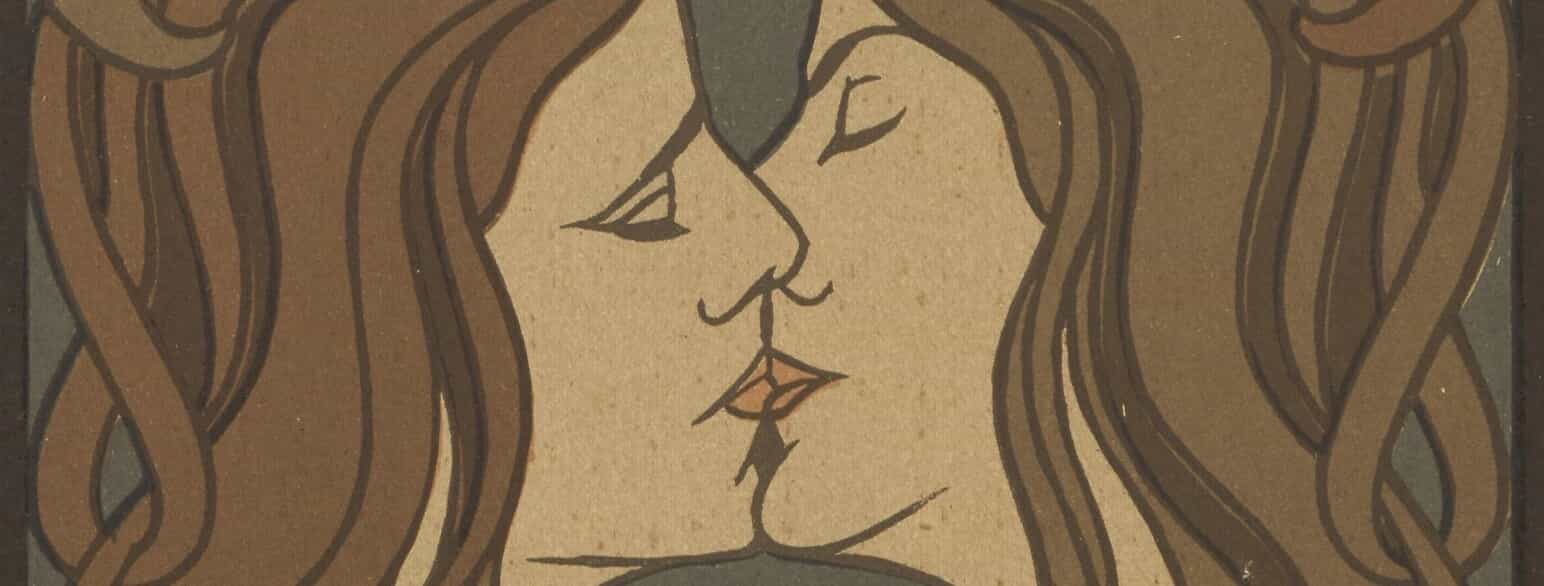 Udsnit af Peter Behrens: "Der Kuss" ('Kysset'), 1900, farvetræsnit.
