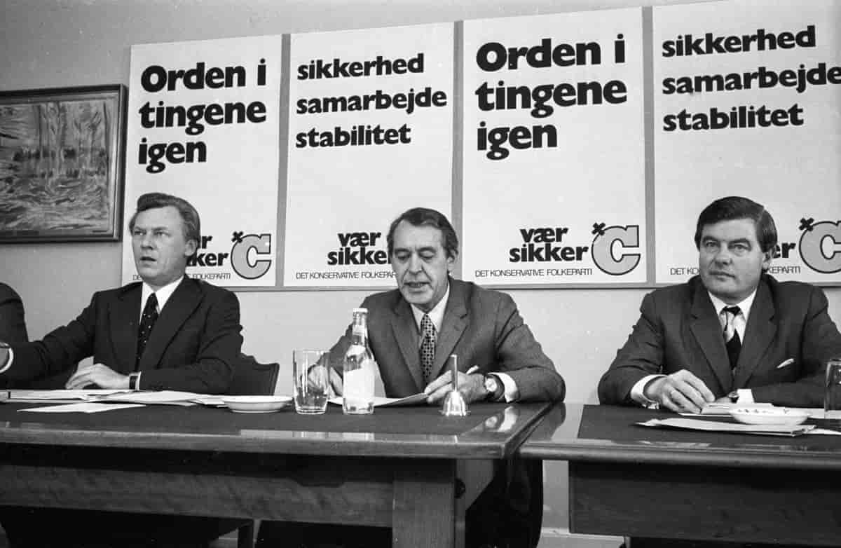 Poul Schlüter, Erik Ninn-Hansen og Erik Haunstrup Clemmensen i 1973.