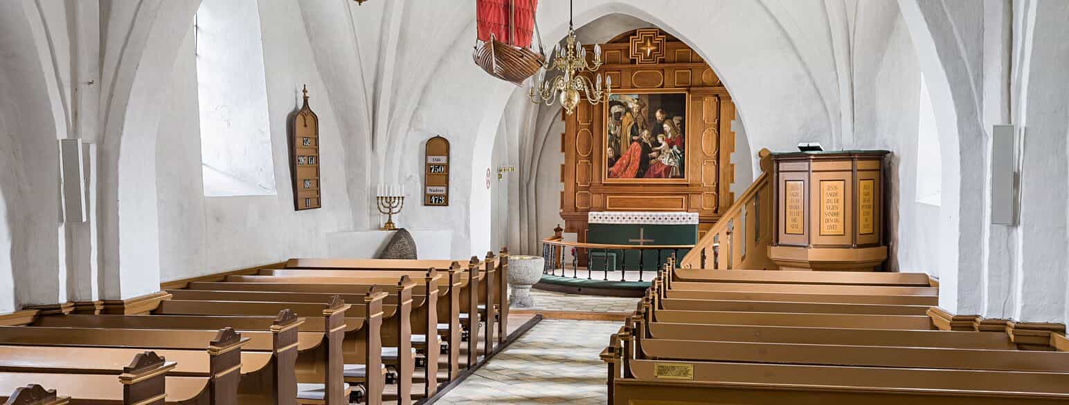Kirkerummet i Nørre Nærå Kirke. Foto: 2018.