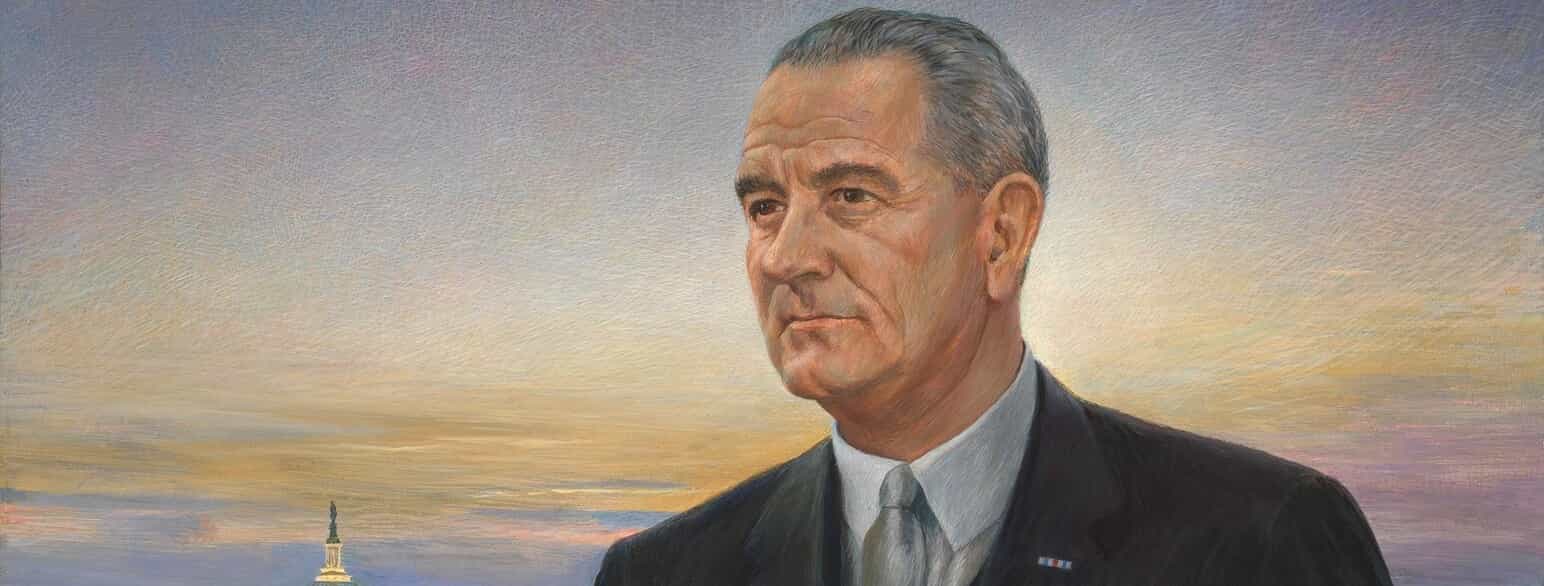Udsnit af portræt af præsident Lyndon B. Johnson. Olie på lærred. Udført 1967 