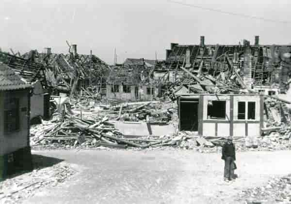 Rønne i 1945 efter det sovjetiske bombardement