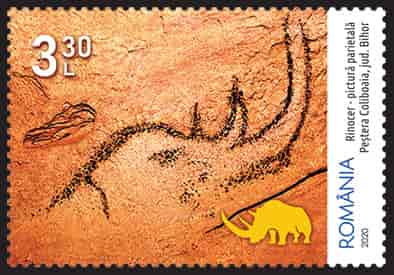 Uldhåret næsehorn på rumænsk frimærke.