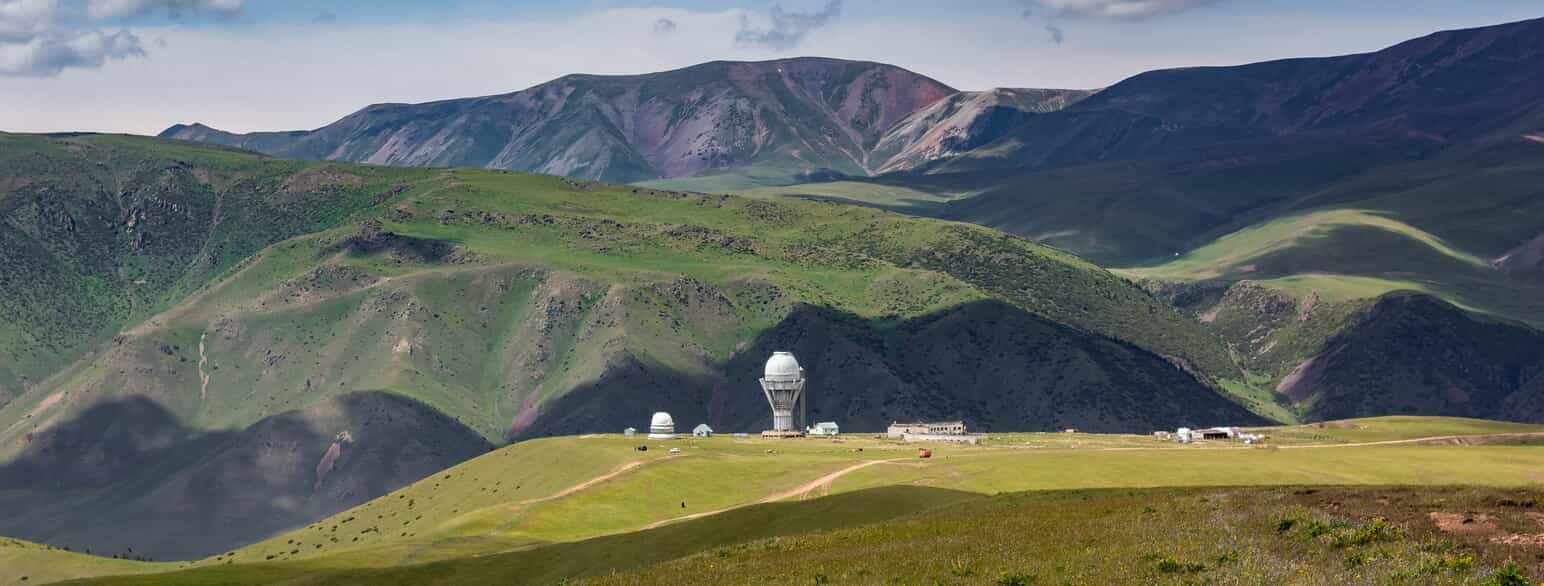 Det astronomiske Assy-Turgen-observatorium i nationalparken på Assy-plateauet i det sydøstlige Kasakhstan. Foto fra 2020. Beskåret.
