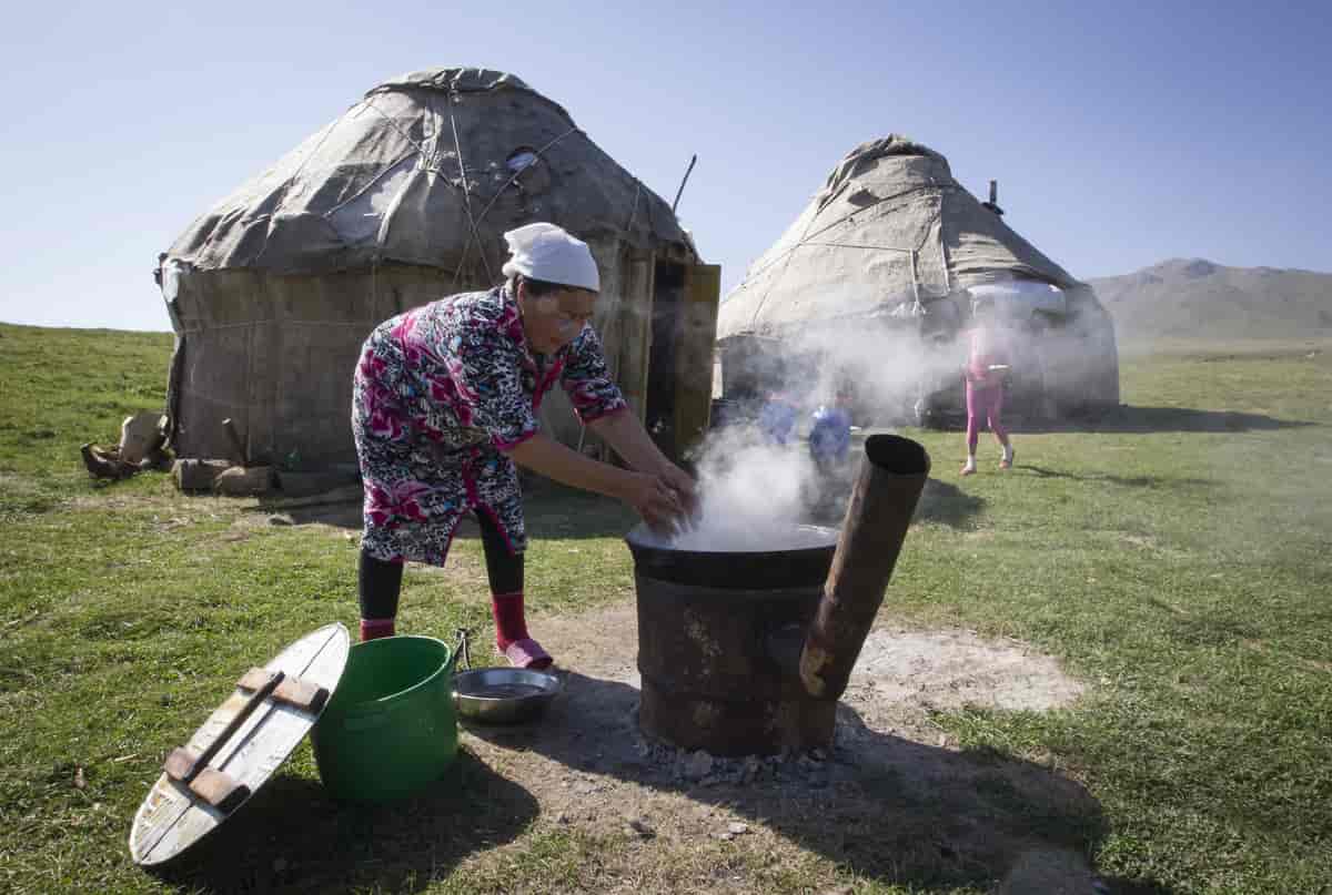 Madlavning ved jurter i Kasakhstan.
