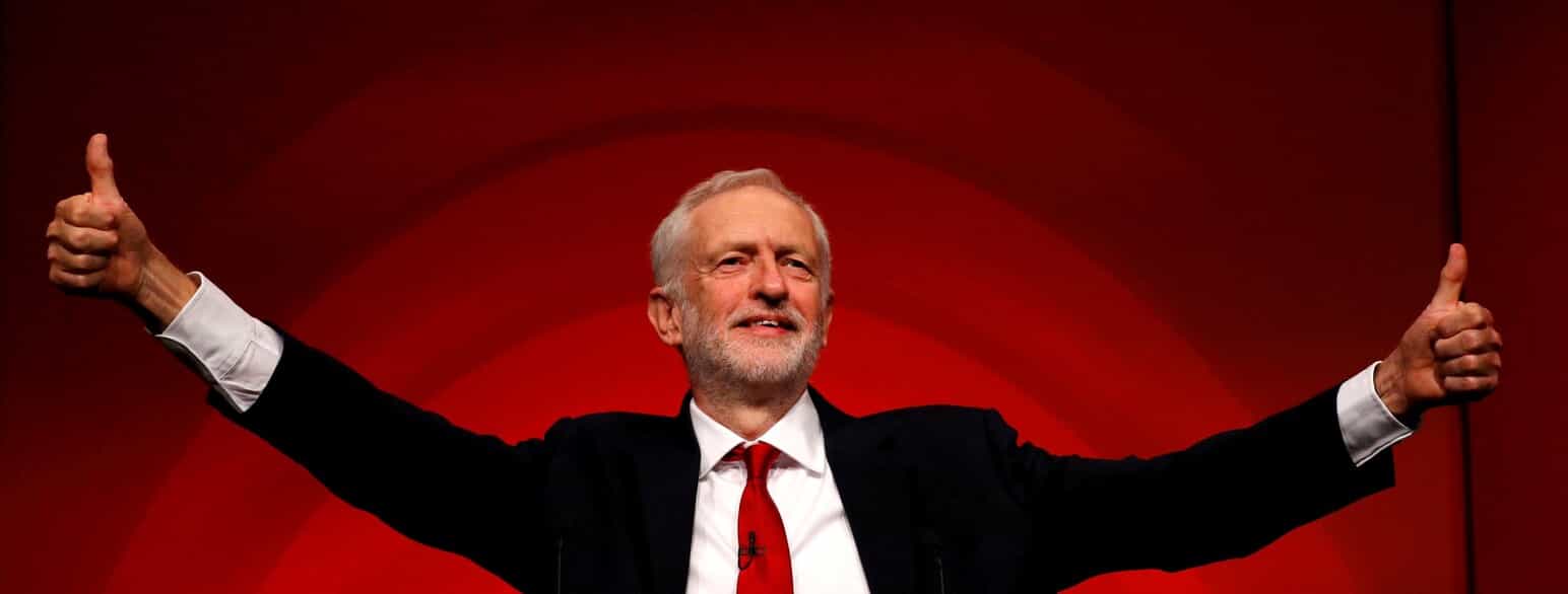 Jeremy Corbyn holder tale ved Labourpartiets konference i Liverpool d. 26. september 2018.