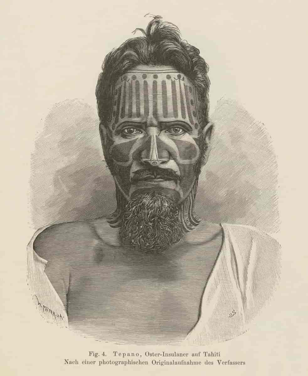 Tahitianer med ansigtstatoveringer, 1880'erne.