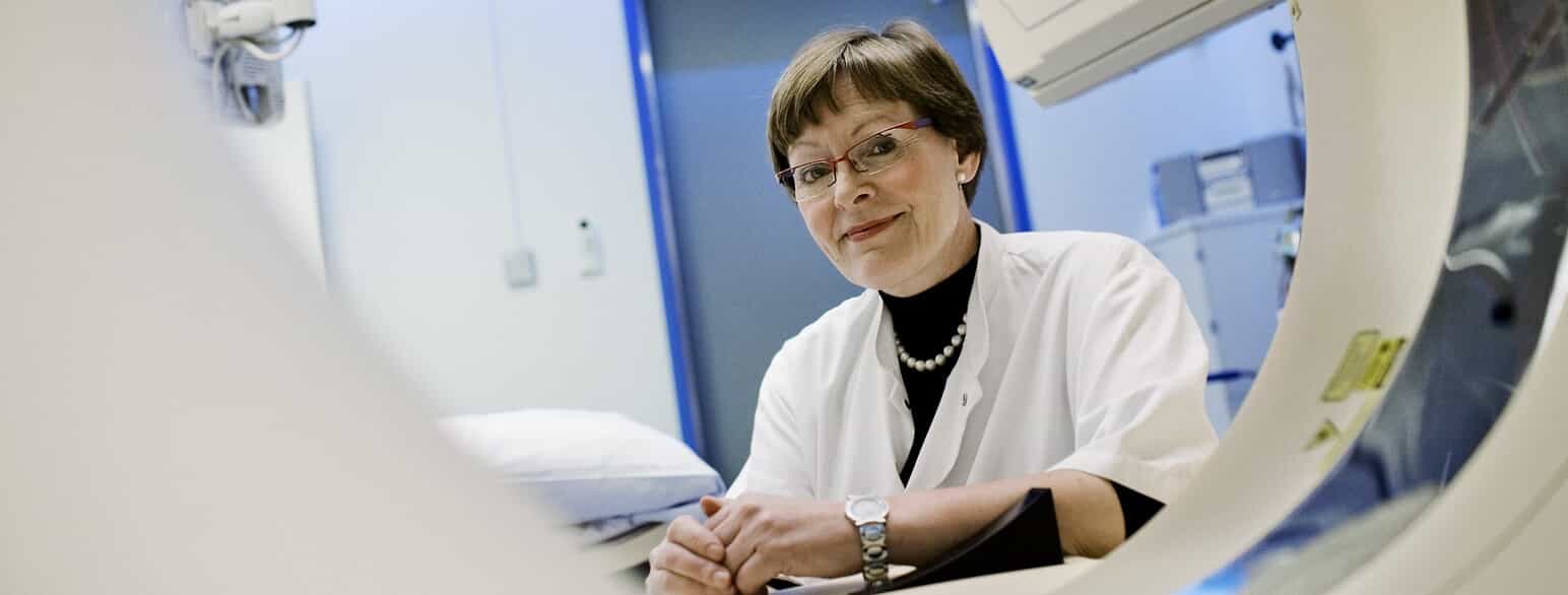 Liselotte Højgaard fotograferet i scanningsrum på Rigshospitalet, afsnit 4011 nuklearmedicin, i 2009