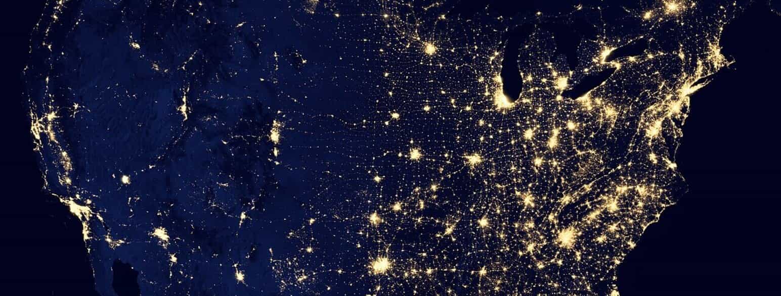 USA om natten, set fra rummet. På billedet ses det sammenhængende USA. Foto: 2012