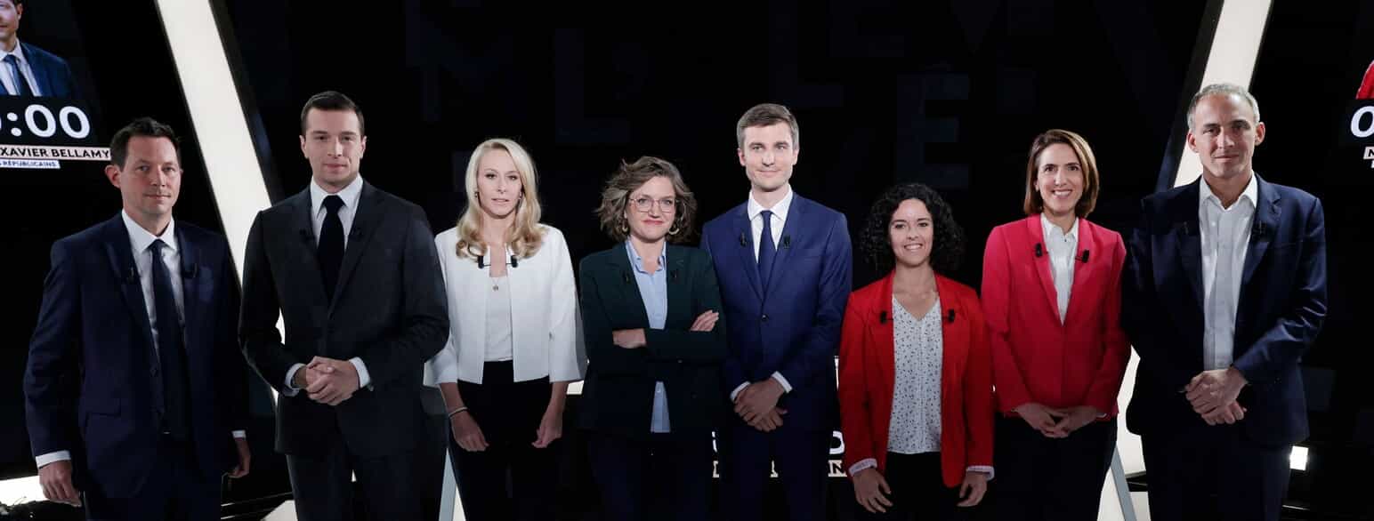 Spidskandidater til TV-debat forud for europaparlamentsvalget 6.-9. juni 2024. Foto fra 4. juni 2024
