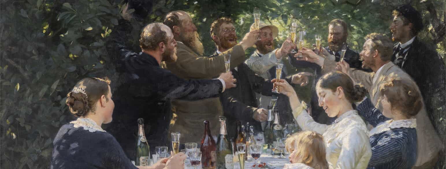 Udsnit af maleriet "Hip, hip, hurra! Kunstnerfest på Skagen" fra 1888