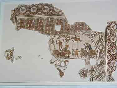 Mosaik med motiver circusvæddeløb fundet i Gafsa. Nu på Bardo-museet i Tunis