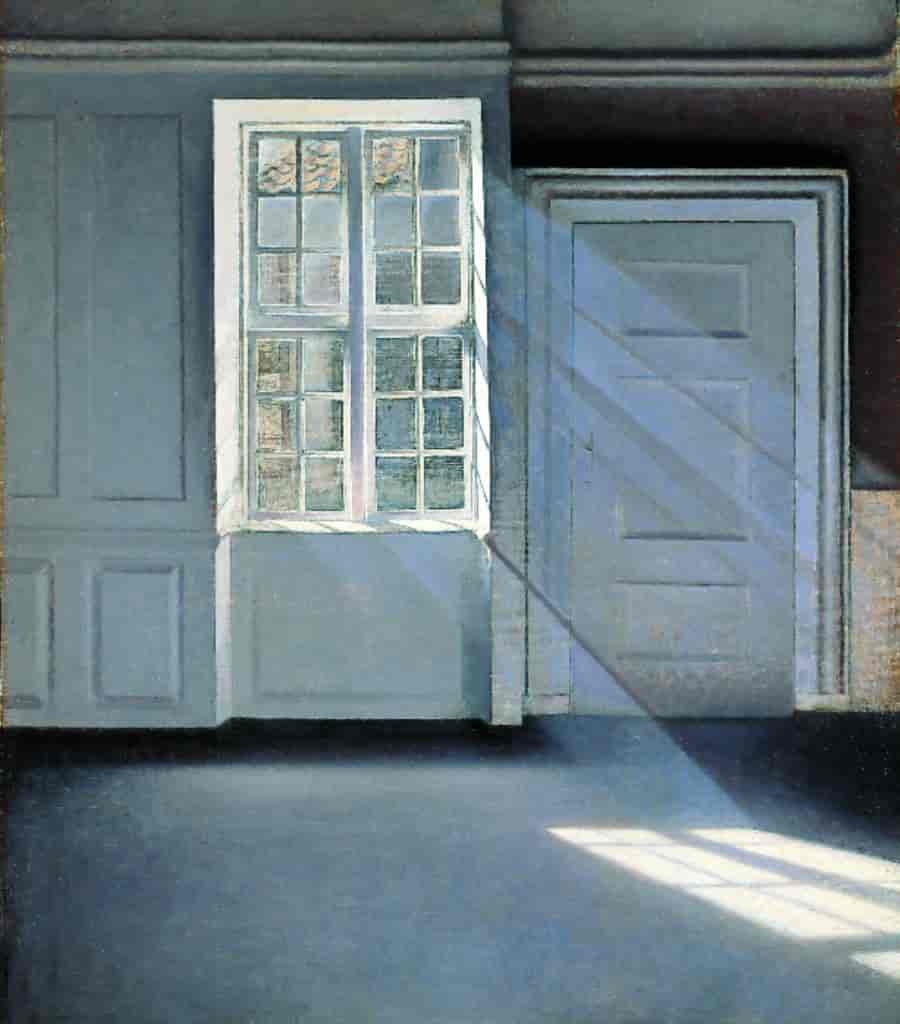 Interiør med solskin ind ad vinduet malet af Vilhelm Hammershøi