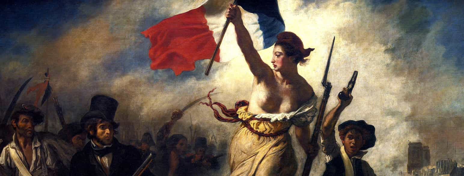 Maleriet "La liberté guidant le peuple" (udsnit). Maleriet findes på Louvre.
