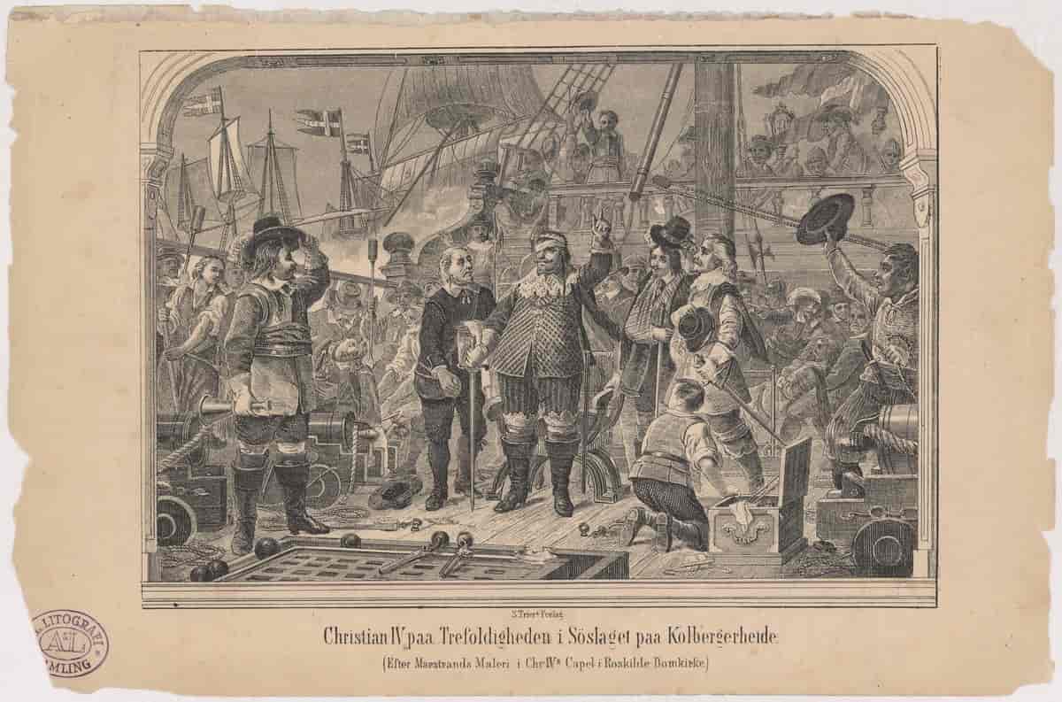 "Christian IV paa Trefoldigheden i Søslaget paa Kolbergerheide", 1865