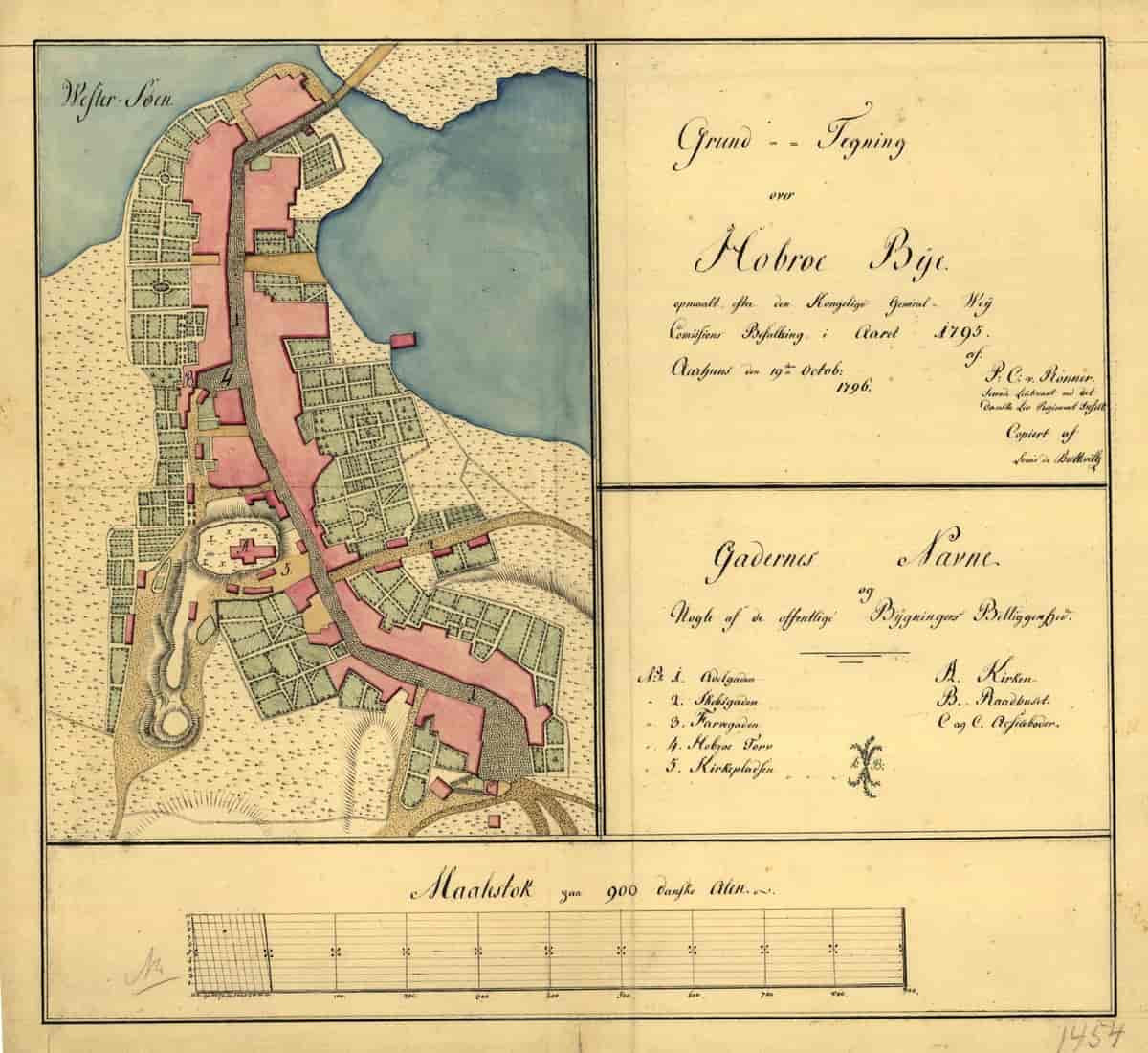 Grundtegning over Hobroe Bye opmaalt i Aaret 1795 af P.C. v. Rönner